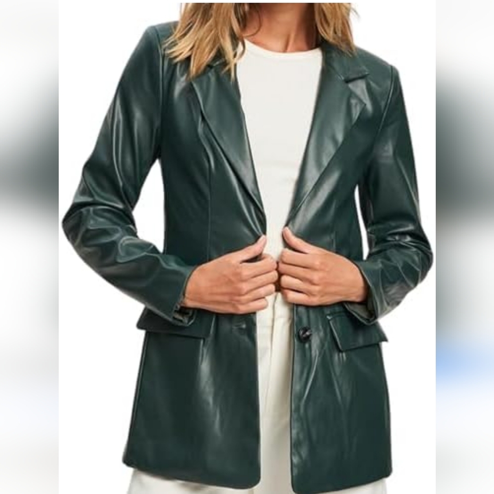 Aureum NWT Green Faux Lather Blazer Jacket MSRP $ 91